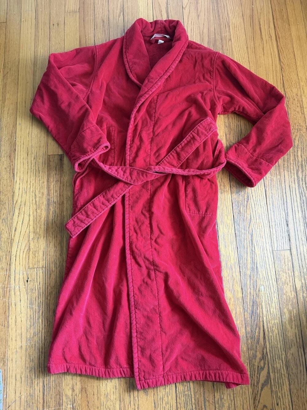 Victoria's Secret Robe Womens M/L Red Terry Cotton Kimono Belted Sleepwear
